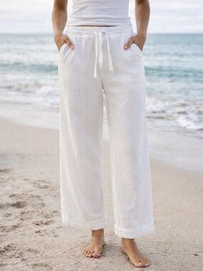 Delia’s White Wide-Leg Beach Pants Size 11 100% Cotton Drawstring Swim Cover-Up